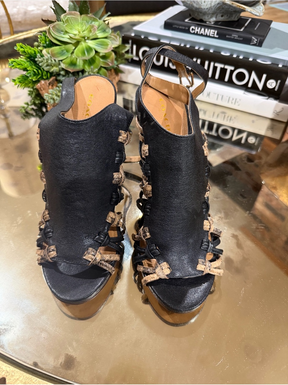 Coach Size 9 Python print and black strappy sandals